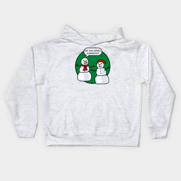 Snowman Smells Carrots Kids Hoodie by Slightly Unhinged